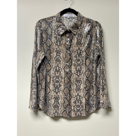 ENDLESS ROSE Embellished Python-Print Shirt in Brown, Sz M - Picture 2 of 8